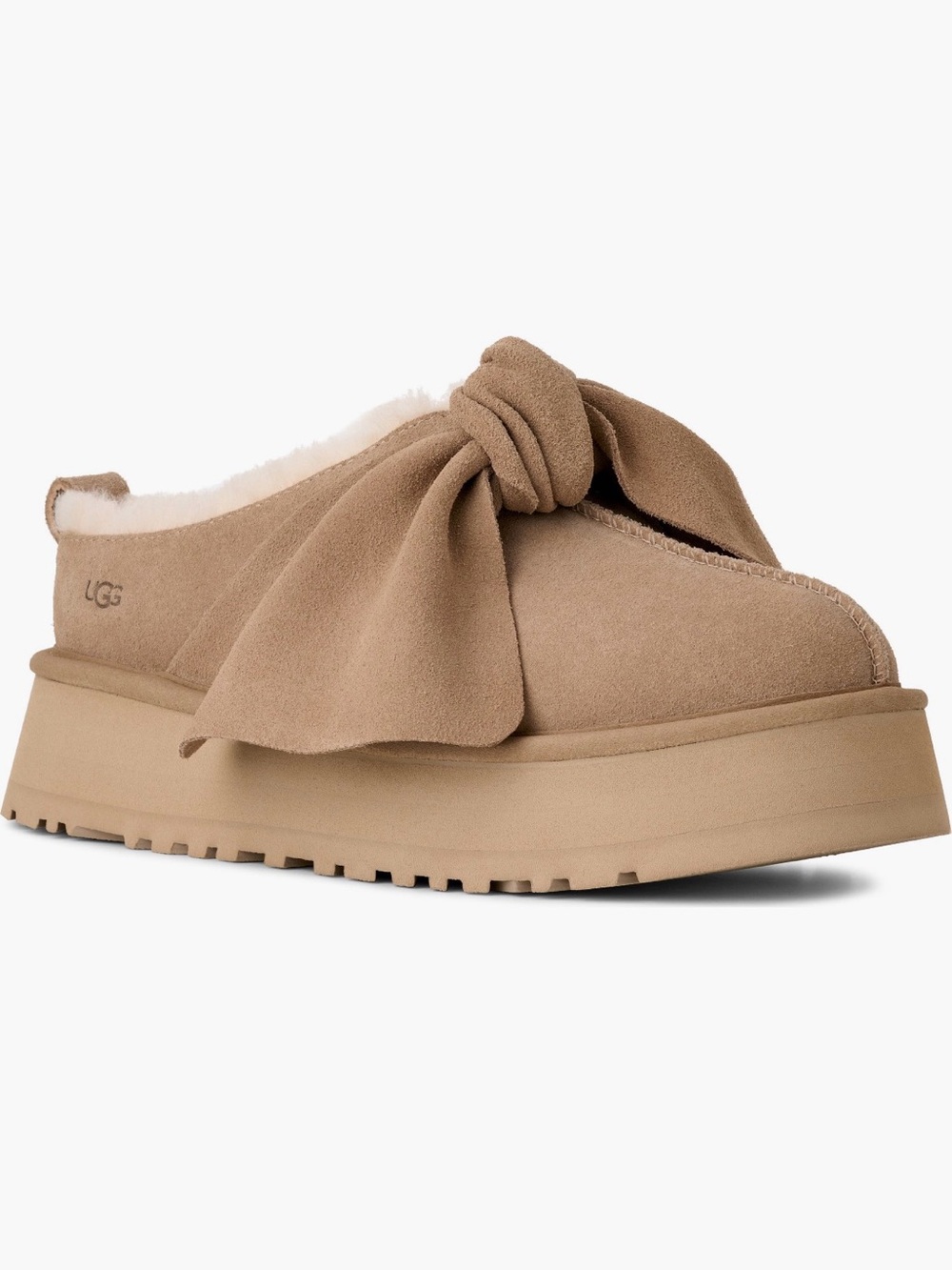 UGG Tan Suede Bow Platform Mule